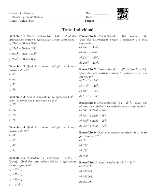 Exemplo de prova gerada