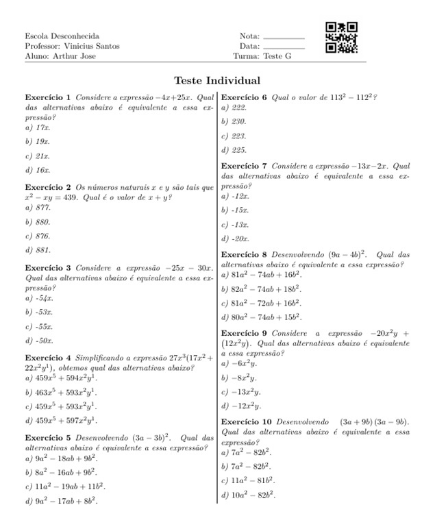 Exemplo de correção